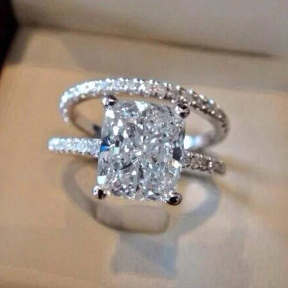 🔥Engagement Radiant Cut CZ Thin Romantic Wedding Ring Set for Women, K969